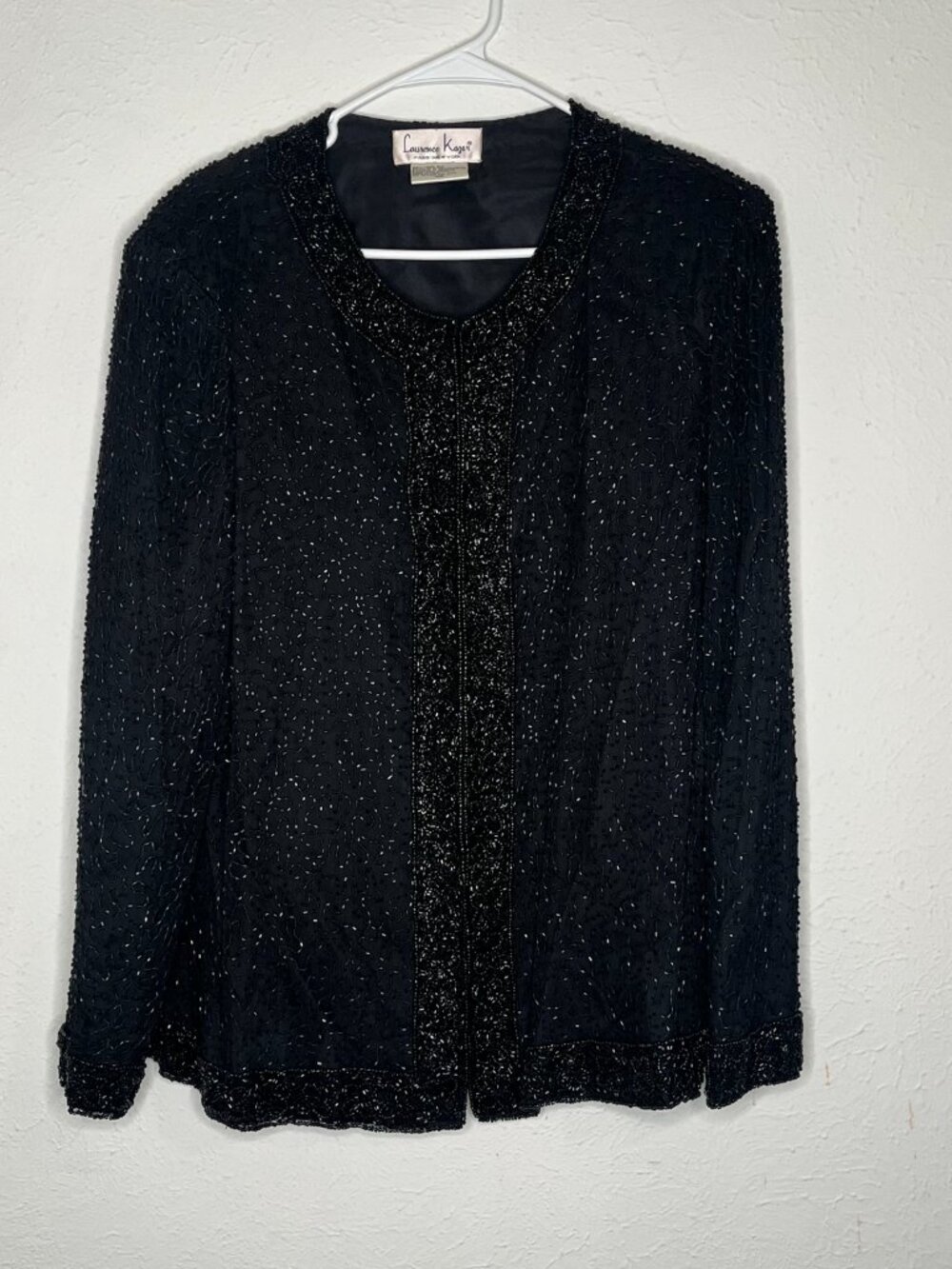 Women's Vintage Laurence Kazar Black Silk Beaded Formal Jacket Blazer Size XXL